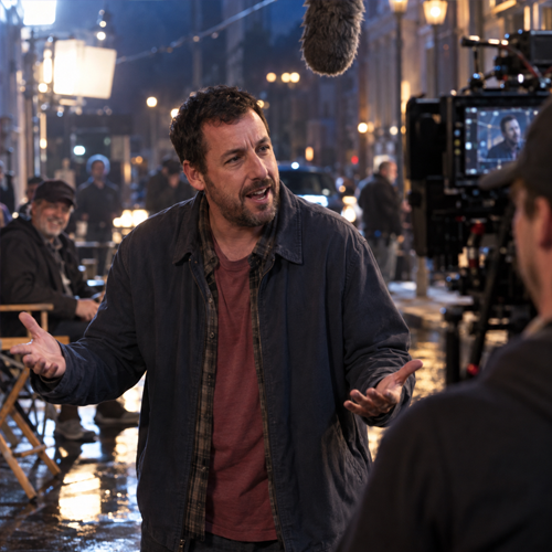 Adam Sander on a movie set