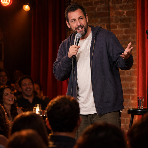 Adam Sander doing stand-up comedy